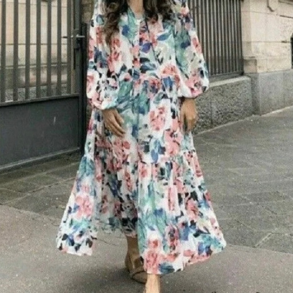 H+M Chiffon Floral Conscious Maxi Dress Sz L Runs Large NWT